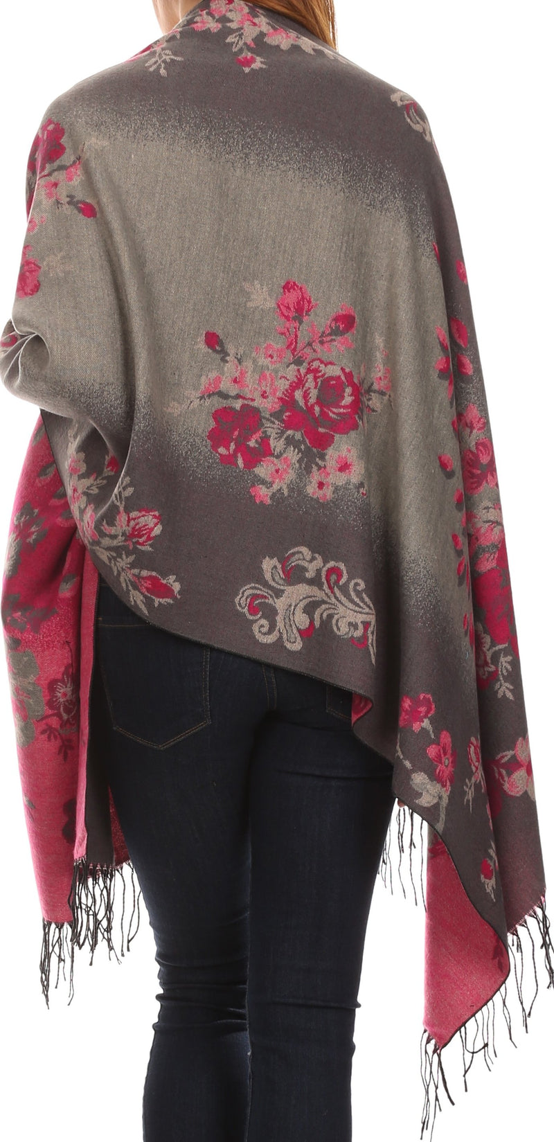 Sakkas Ontario double layer floral Pashmina/ Shawl/ Wrap/ Stole with fringe