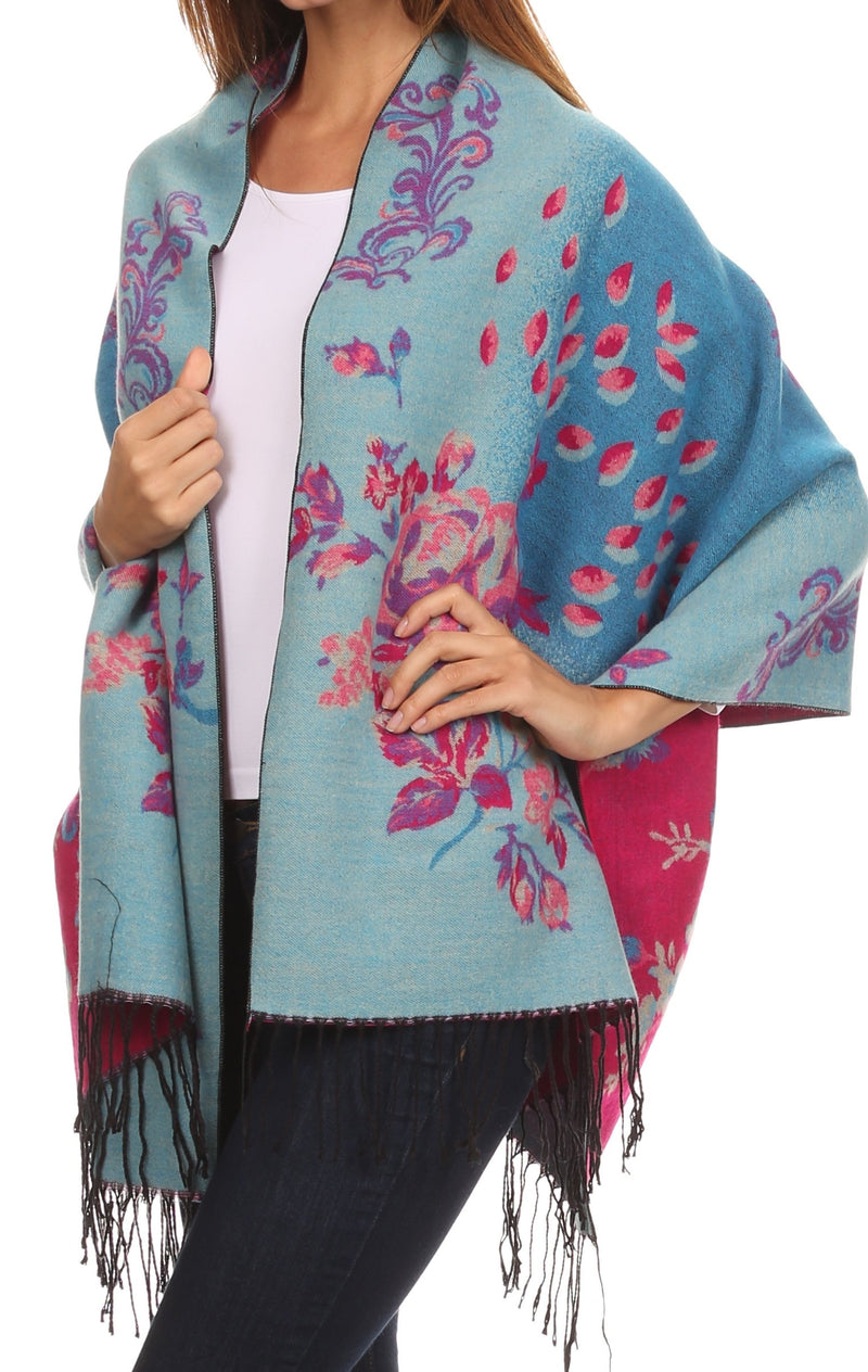 Sakkas Ontario double layer floral Pashmina/ Shawl/ Wrap/ Stole with fringe