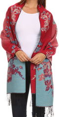 Sakkas Ontario double layer floral Pashmina/ Shawl/ Wrap/ Stole with fringe#color_1-RedBlue