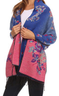 Sakkas Ontario double layer floral Pashmina/ Shawl/ Wrap/ Stole with fringe#color_1-Royal