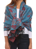 Sakkas Ontario double layer floral Pashmina/ Shawl/ Wrap/ Stole with fringe#color_2-Aqua