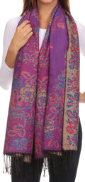Sakkas Ontario double layer floral Pashmina/ Shawl/ Wrap/ Stole with fringe#color_2-Beige