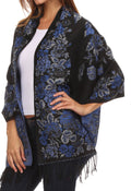 Sakkas Ontario double layer floral Pashmina/ Shawl/ Wrap/ Stole with fringe#color_2-BlackBlue