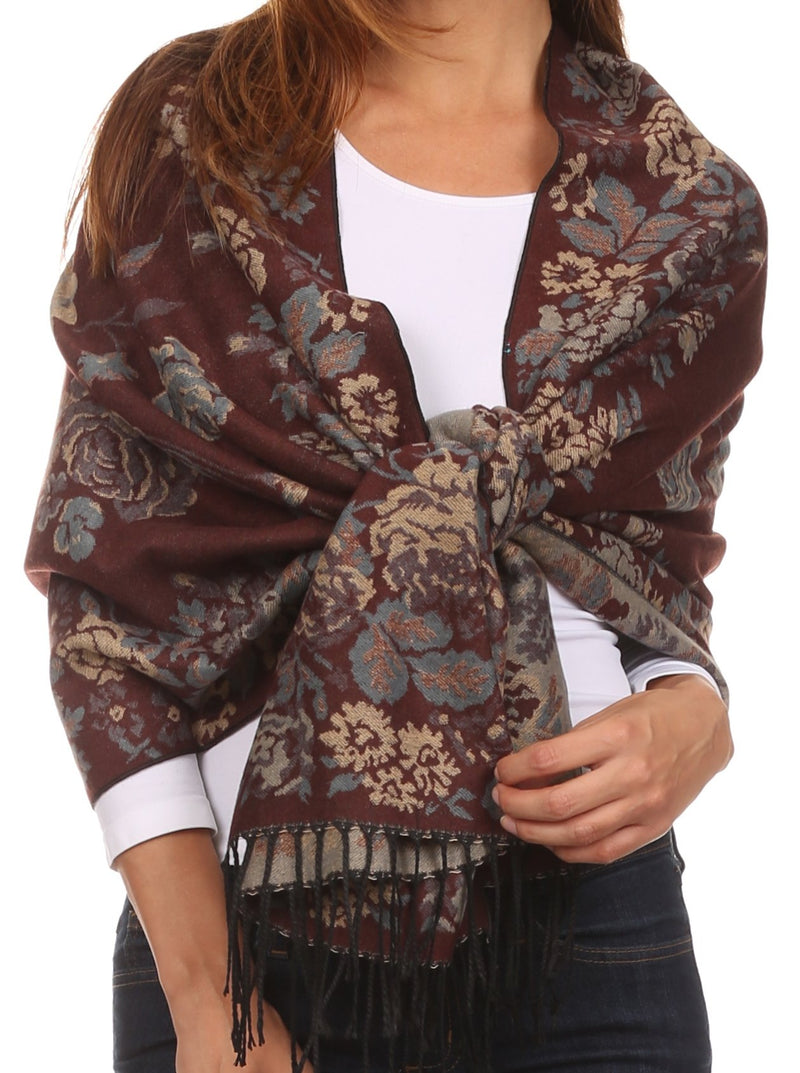 Sakkas Ontario double layer floral Pashmina/ Shawl/ Wrap/ Stole with fringe