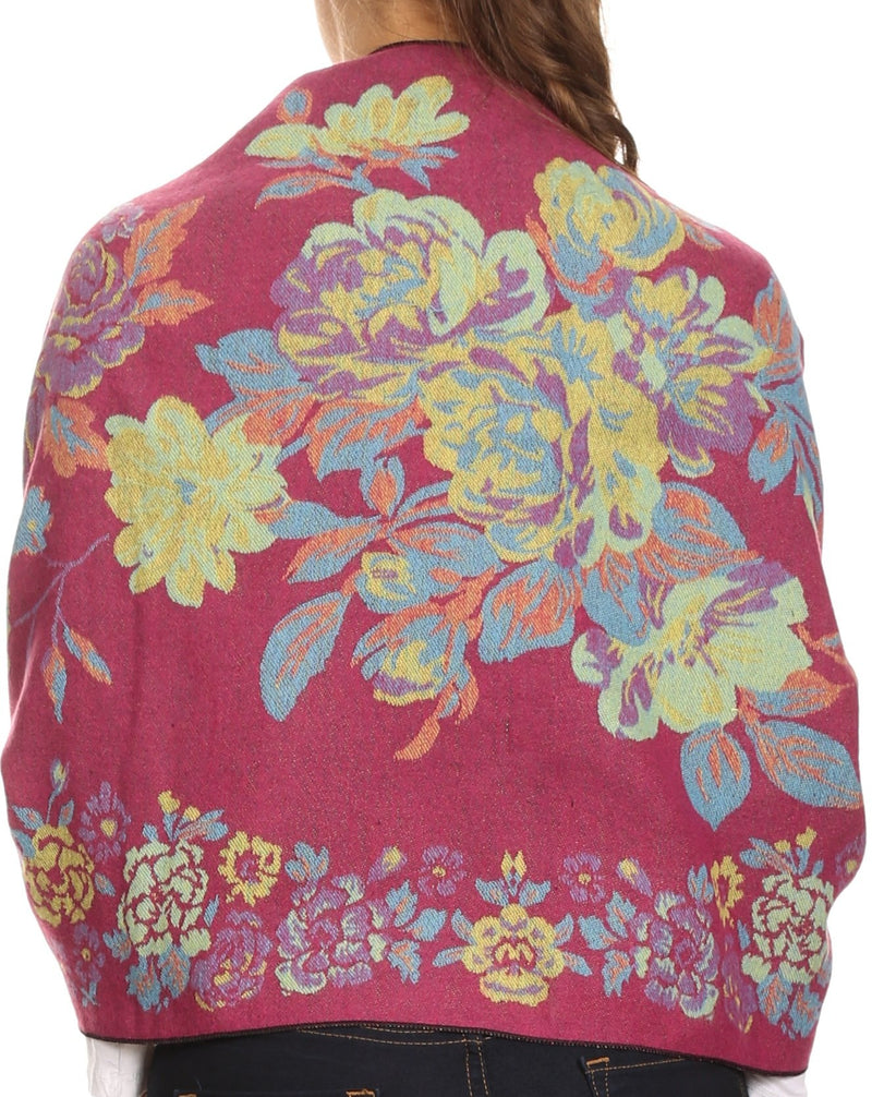 Sakkas Ontario double layer floral Pashmina/ Shawl/ Wrap/ Stole with fringe