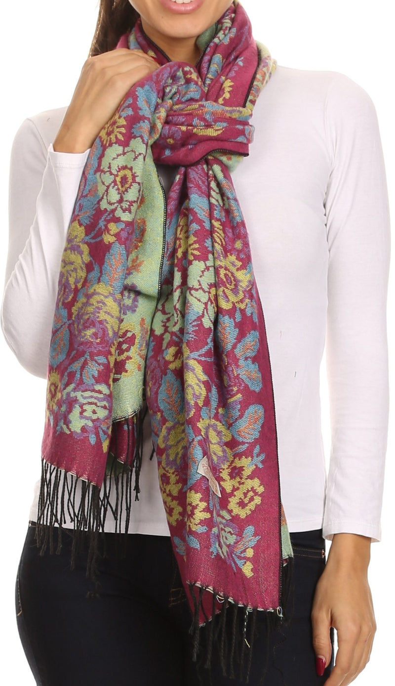 Sakkas Ontario double layer floral Pashmina/ Shawl/ Wrap/ Stole with fringe