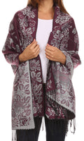 Sakkas Ontario double layer floral Pashmina/ Shawl/ Wrap/ Stole with fringe#color_2-Maroon