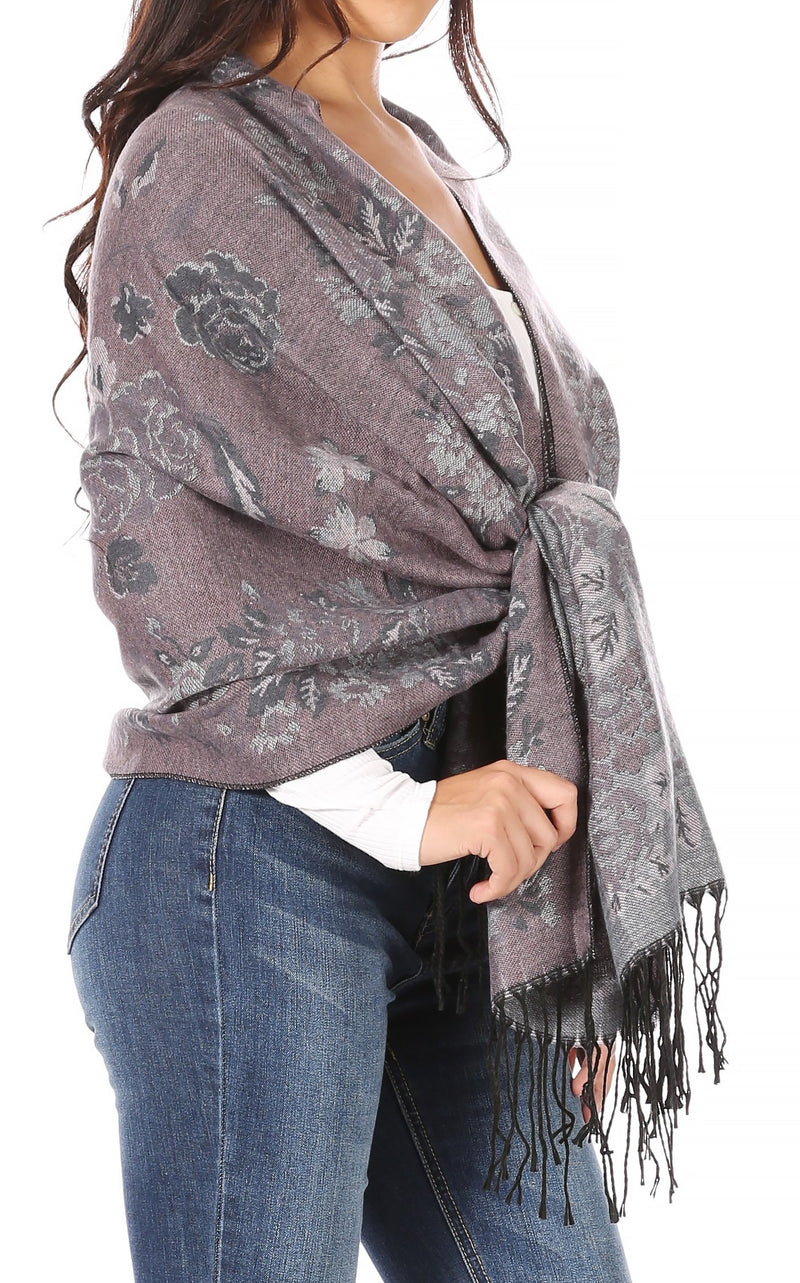 Sakkas Ontario double layer floral Pashmina/ Shawl/ Wrap/ Stole with fringe