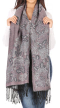 Sakkas Ontario double layer floral Pashmina/ Shawl/ Wrap/ Stole with fringe#color_2-MauveGrey