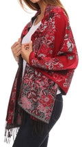 Sakkas Ontario double layer floral Pashmina/ Shawl/ Wrap/ Stole with fringe#color_2-Red