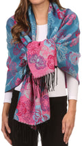 Sakkas Ontario double layer floral Pashmina/ Shawl/ Wrap/ Stole with fringe#color_3-AquaPink