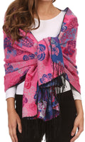 Sakkas Ontario double layer floral Pashmina/ Shawl/ Wrap/ Stole with fringe#color_3-Cobalt