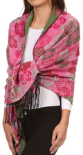 Sakkas Ontario double layer floral Pashmina/ Shawl/ Wrap/ Stole with fringe#color_3-Green