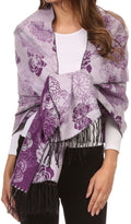 Sakkas Ontario double layer floral Pashmina/ Shawl/ Wrap/ Stole with fringe#color_3-Purple