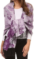 Sakkas Ontario double layer floral Pashmina/ Shawl/ Wrap/ Stole with fringe#color_3-Purple