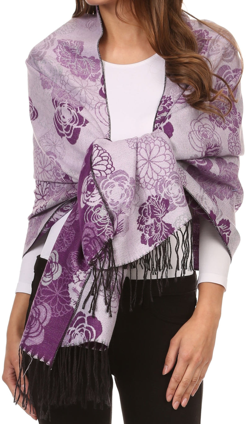 Sakkas Ontario double layer floral Pashmina/ Shawl/ Wrap/ Stole with fringe