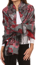 Sakkas Ontario double layer floral Pashmina/ Shawl/ Wrap/ Stole with fringe#color_3-Red