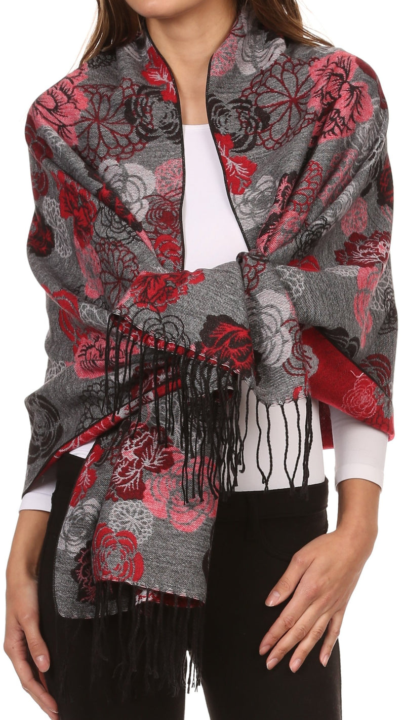 Sakkas Ontario double layer floral Pashmina/ Shawl/ Wrap/ Stole with fringe