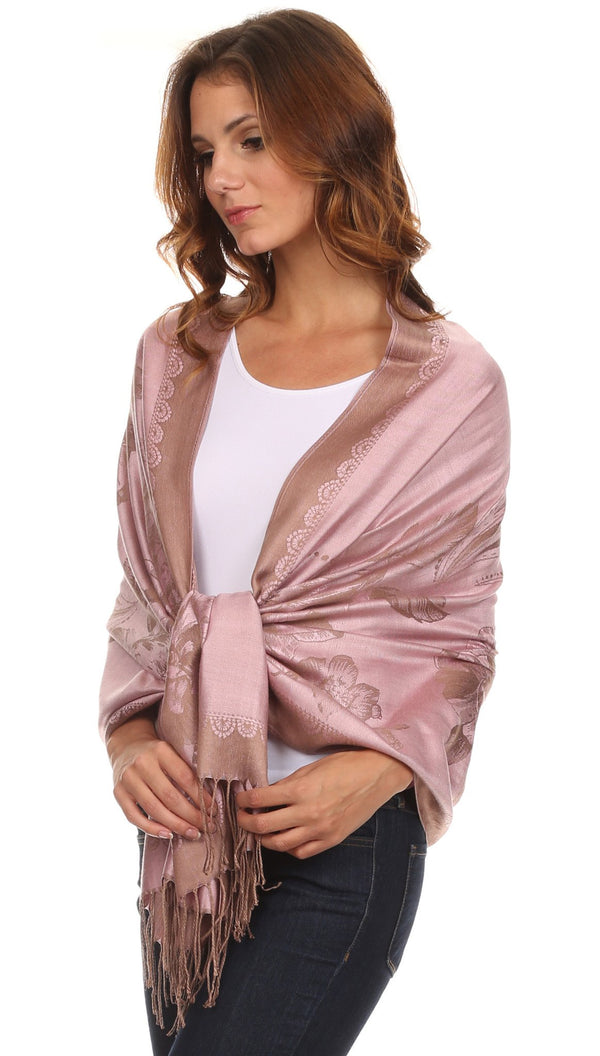 Sakkas Afreda Floral Paisley Scalloped Border Pashmina/ Shawl/ Wrap/ Stole#color_ Blush