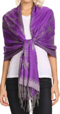 Sakkas Afreda Floral Paisley Scalloped Border Pashmina/ Shawl/ Wrap/ Stole#color_PurpleGrey