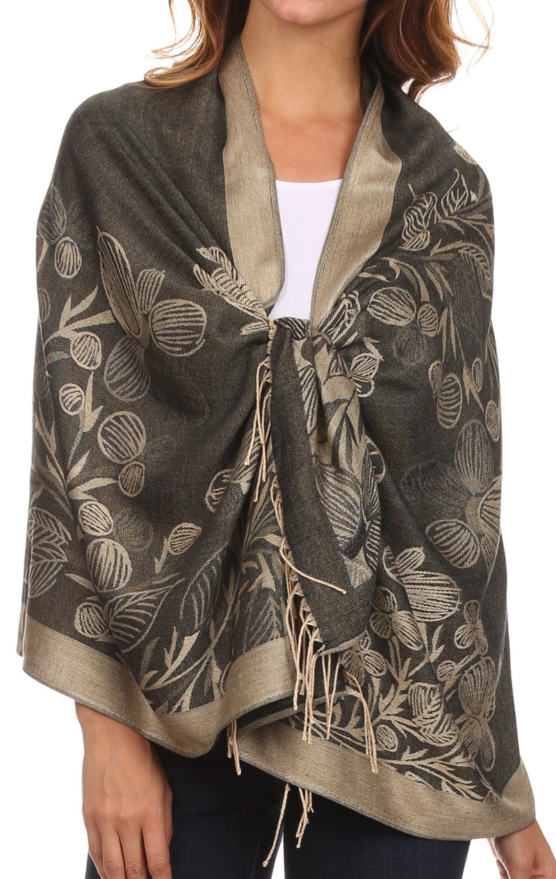 Sakkas Ella Dogwood Flower Straight Border Pashmina/ Shawl/ Wrap/ Stole
