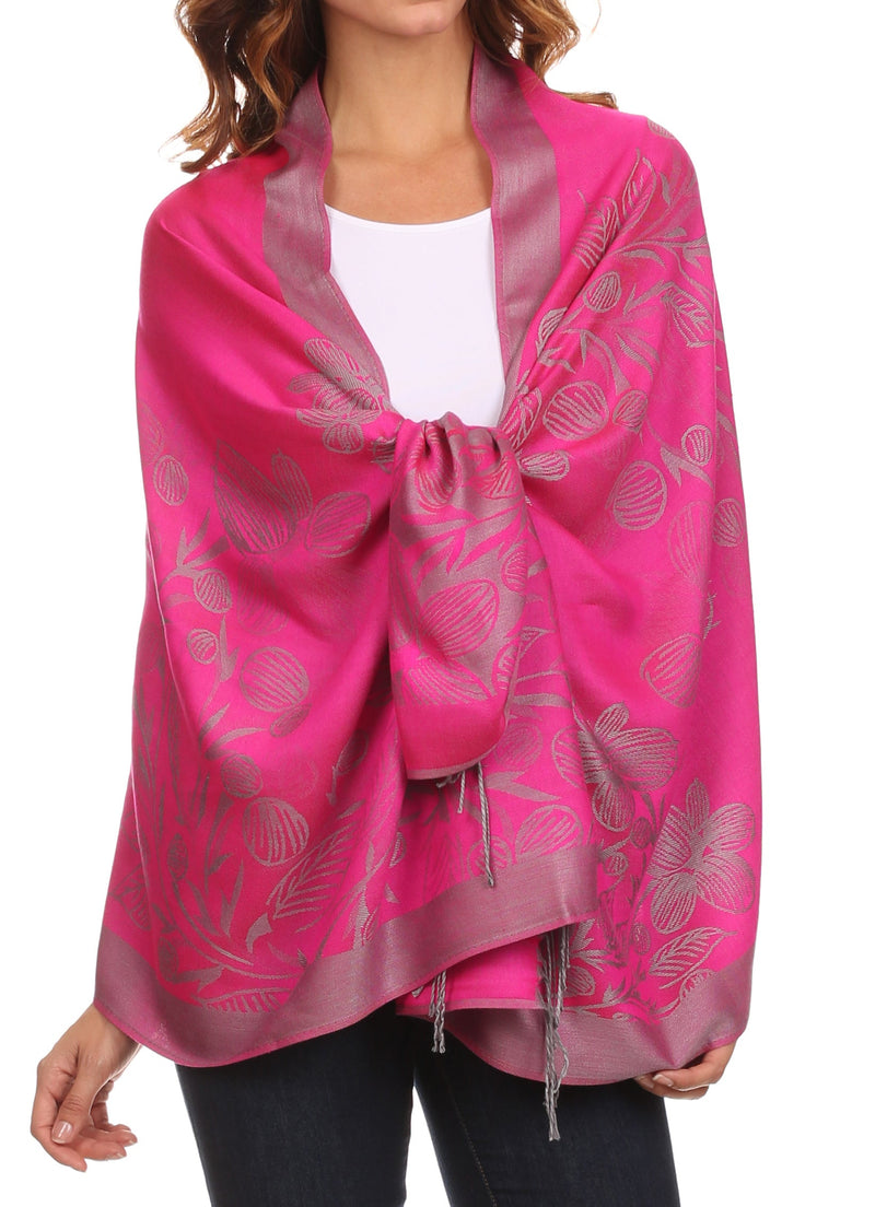 Sakkas Ella Dogwood Flower Straight Border Pashmina/ Shawl/ Wrap/ Stole