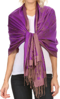 Sakkas Ella Dogwood Flower Straight Border Pashmina/ Shawl/ Wrap/ Stole#color_PurpleKhaki