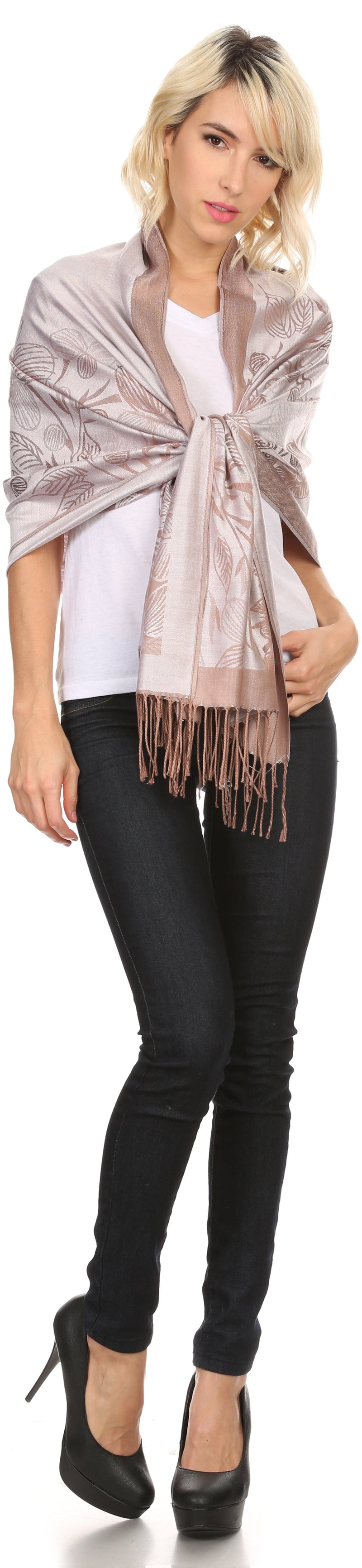 Sakkas Ella Dogwood Flower Straight Border Pashmina/ Shawl/ Wrap/ Stole