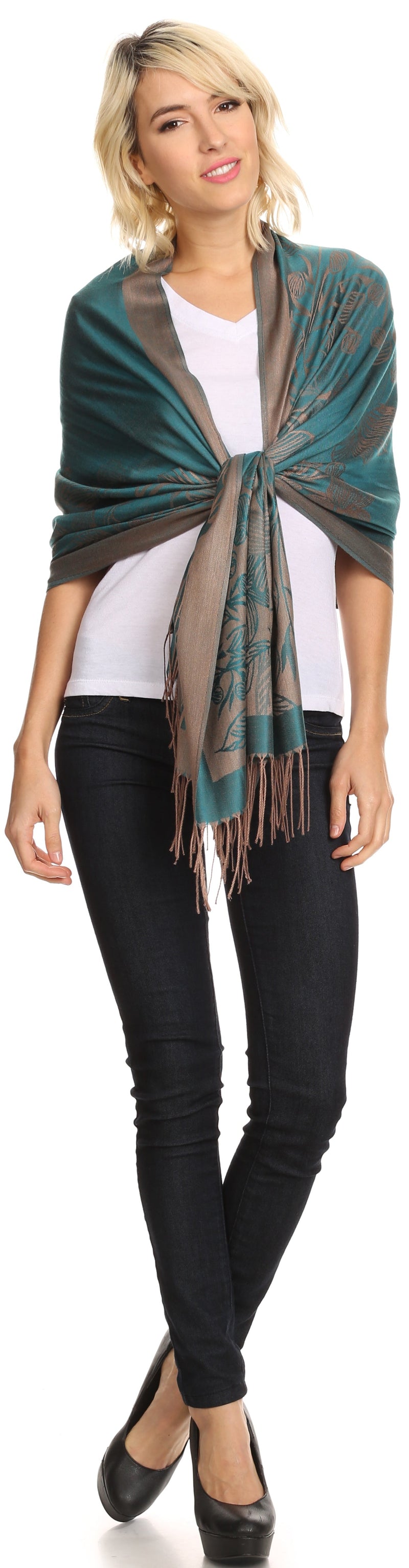 Sakkas Ella Dogwood Flower Straight Border Pashmina/ Shawl/ Wrap/ Stole
