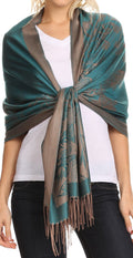 Sakkas Ella Dogwood Flower Straight Border Pashmina/ Shawl/ Wrap/ Stole#color_TealKhaki