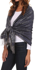Sakkas Megan Large Paisley Pashmina/ Shawl/ Wrap/ Stole#color_Navy