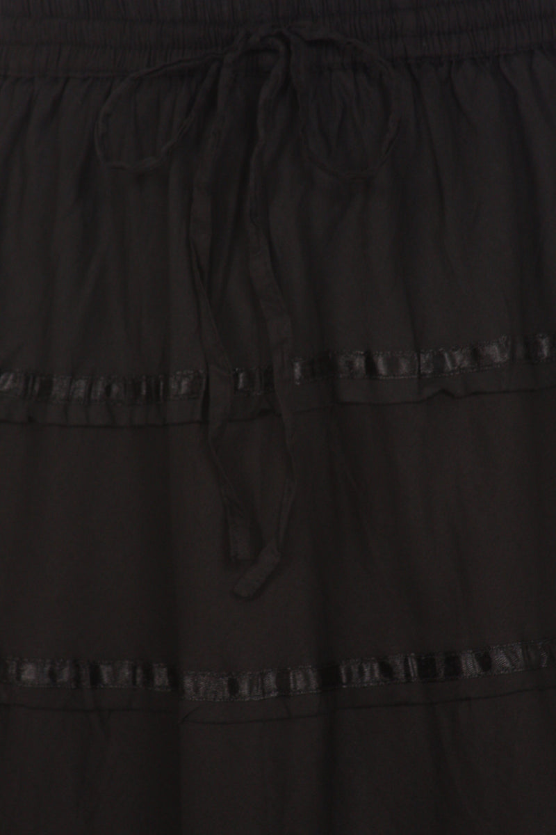 Sakkas Raw Edge Tiered Ribbon Gypsy Boho Long Cotton Skirt