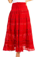 Sakkas Lace and Ribbon Peasant Boho Skirt#color_A-Burgundy