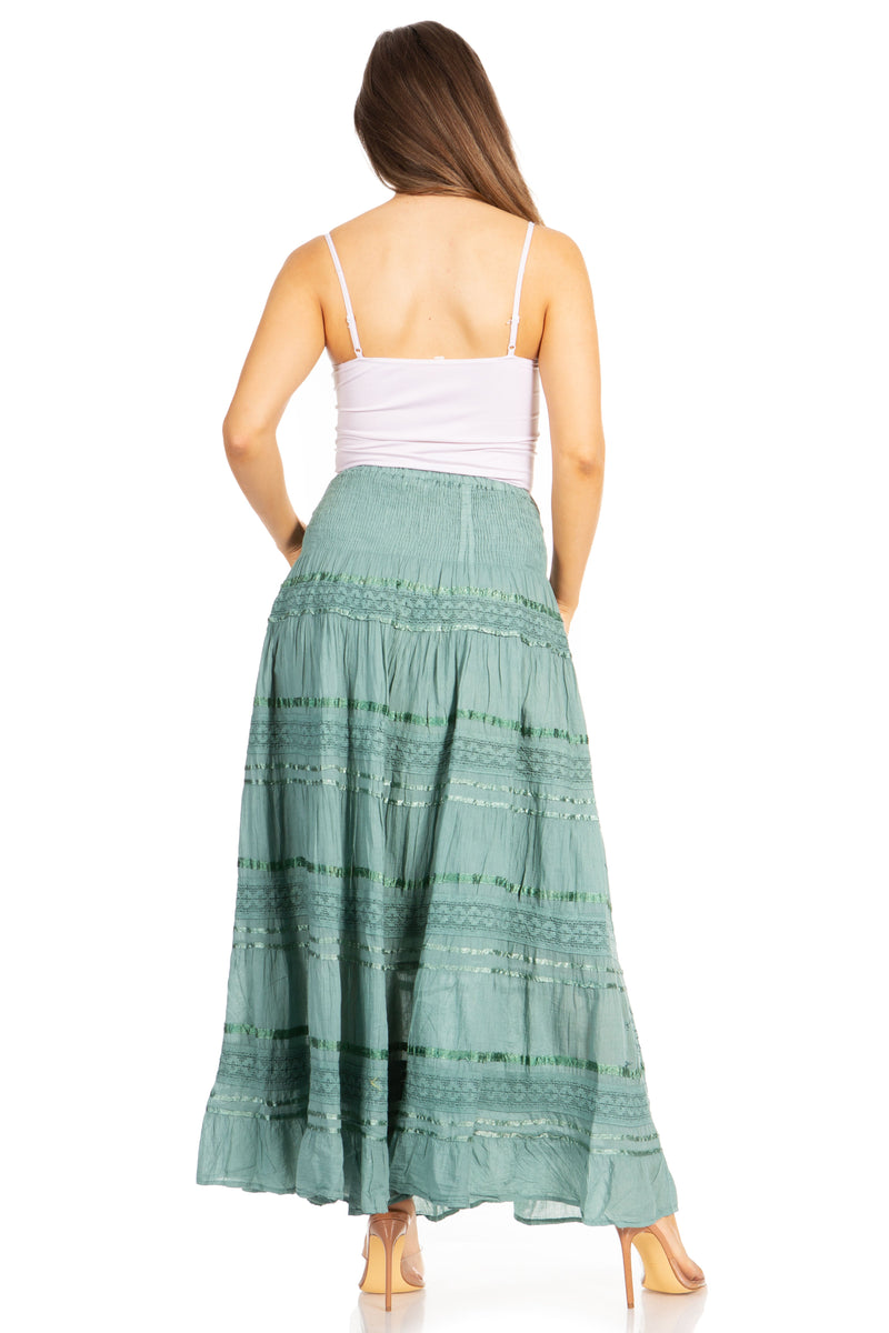 Sakkas Lace and Ribbon Peasant Boho Skirt