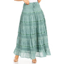 Sakkas Lace and Ribbon Peasant Boho Skirt#color_A-Teal