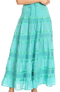 Sakkas Lace and Ribbon Peasant Boho Skirt#color_Aqua