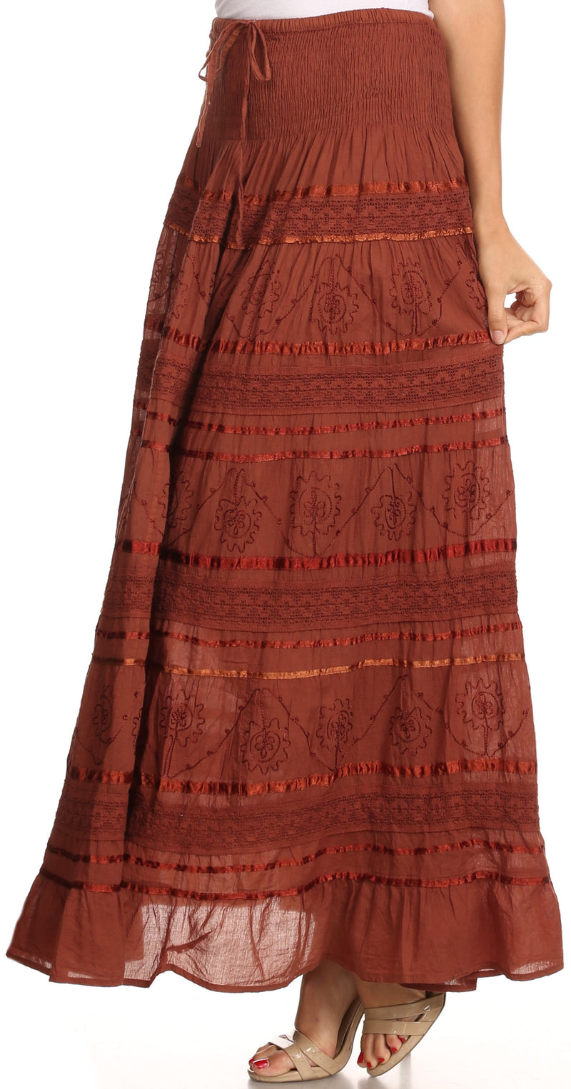 Sakkas Lace and Ribbon Peasant Boho Skirt
