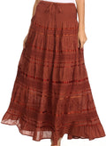 Sakkas Lace and Ribbon Peasant Boho Skirt#color_Brown