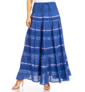 Sakkas Lace and Ribbon Peasant Boho Skirt#color_Navy