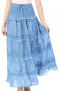 Sakkas Lace and Ribbon Peasant Boho Skirt#color_SkyBlue