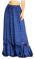 Sakkas Ivy Second Women's Maxi Boho Elastic Waist Embroidered A Line Long Skirt #color_Navy