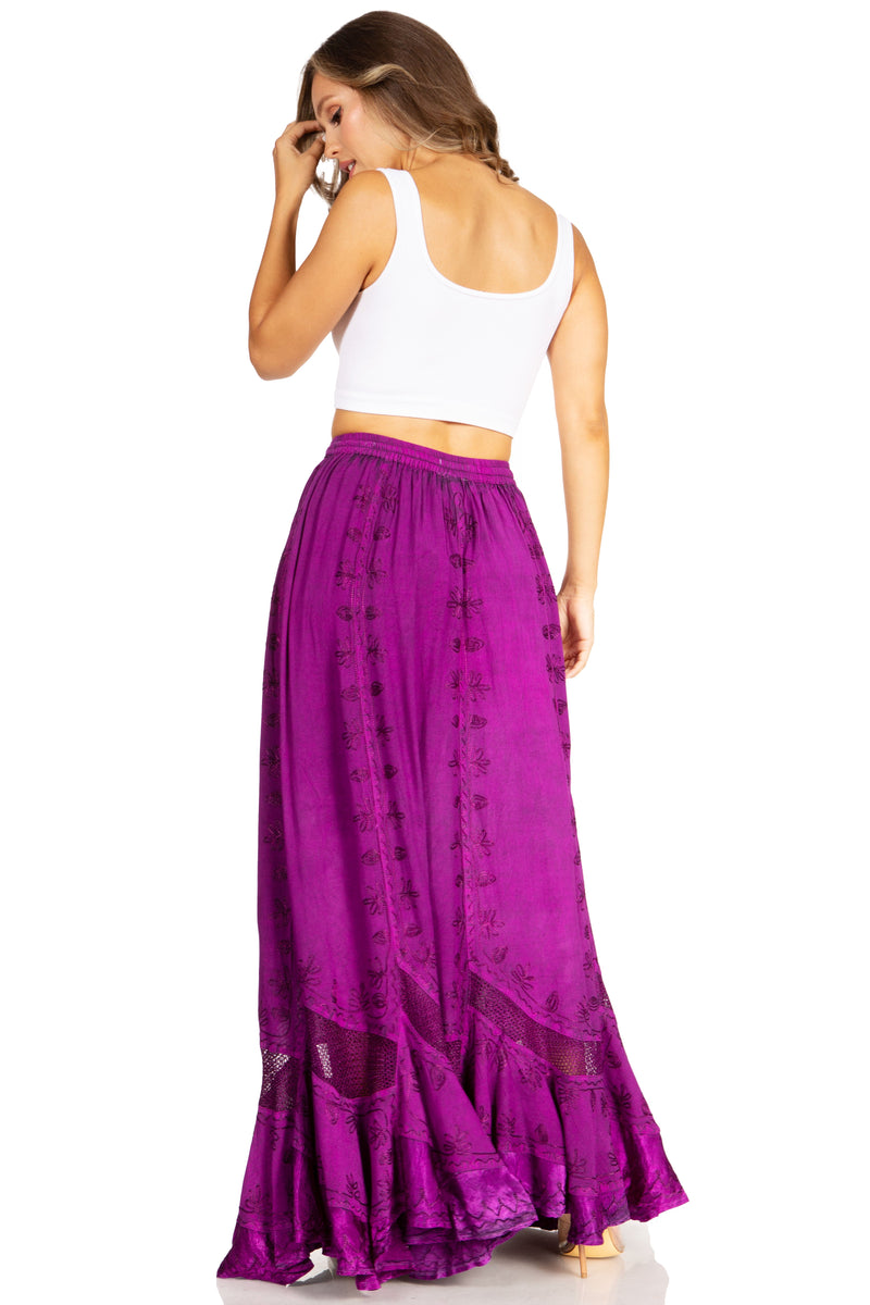 Sakkas Ivy Second Women's Maxi Boho Elastic Waist Embroidered A Line Long Skirt