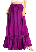 Sakkas Ivy Second Women's Maxi Boho Elastic Waist Embroidered A Line Long Skirt #color_Plum