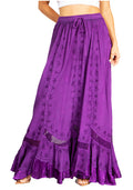 Sakkas Ivy Second Women's Maxi Boho Elastic Waist Embroidered A Line Long Skirt #color_Purple