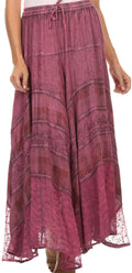 Sakkas Hailes Long Tall Wide Silver Embroidered Batik Adjustable Waist Skirt #color_Orchid