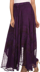 Sakkas Hailes Long Tall Wide Silver Embroidered Batik Adjustable Waist Skirt