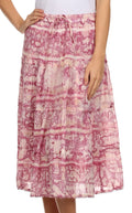 Sakkas Faith  Lace Trim Tie Dye Adjustable Waist Mid Length Cotton Skirt#color_Mauve
