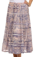 Sakkas Faith  Lace Trim Tie Dye Adjustable Waist Mid Length Cotton Skirt#color_Purple