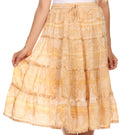 Sakkas Faith  Lace Trim Tie Dye Adjustable Waist Mid Length Cotton Skirt#color_SandyBeige