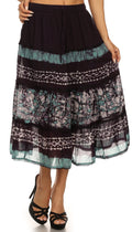 Sakkas Layla Adjustable Waist Batik Tiered Mid-length Skirt#color_Mint